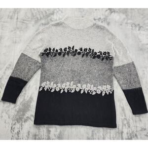 Vintage 80s Segue Silk Angora Wool Mock Neck Sweater‎ Size M Gray Black Floral